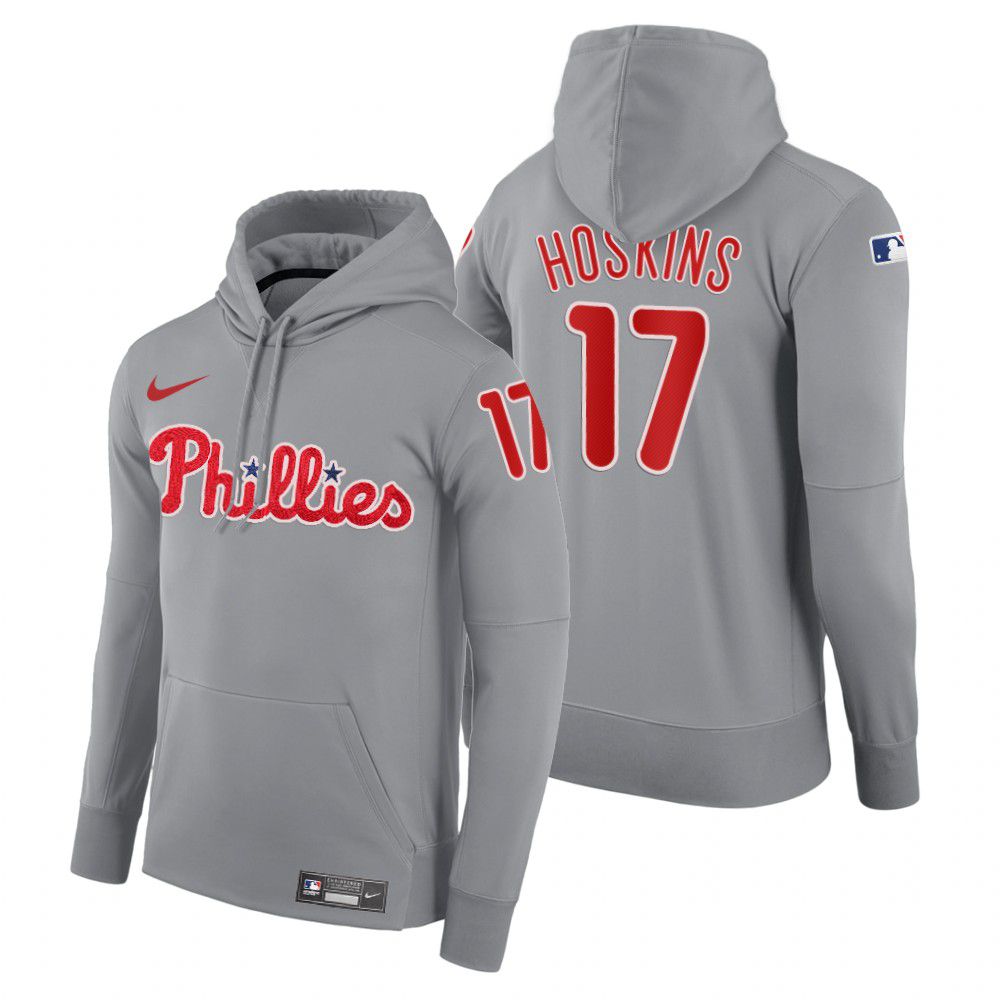 Men Philadelphia Phillies #17 Hoskins gray road hoodie 2021 MLB Nike Jerseys->philadelphia phillies->MLB Jersey